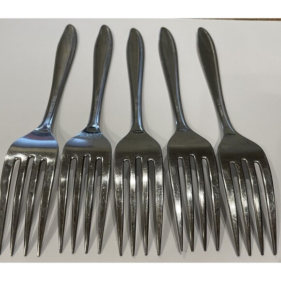 Majesco Stainless Steel Forks 6 7/8" Salad Set of 5 Vintage MCM MJS3 Pattern - Picture 7 of 10